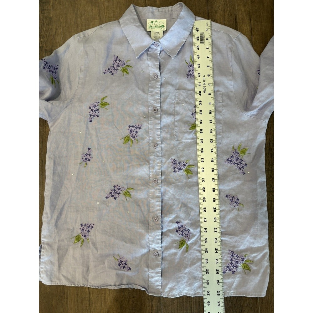 Quacker Factory Lavender Lilac Embroidered Button-Up Shirt Size Large - Picture 8 of 8